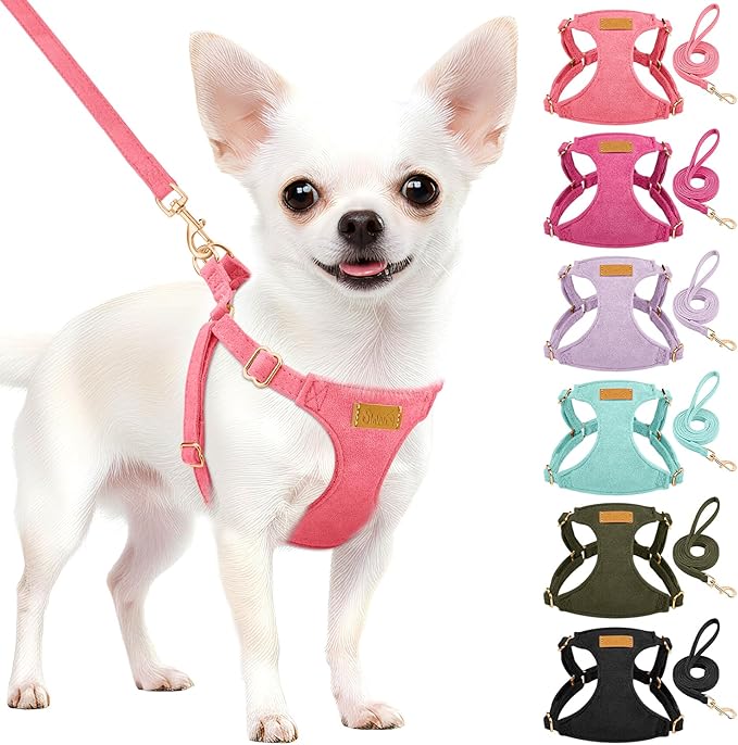 SlowTon Dog Harness Small Sized Dog - Soft XXS Dog Harness and Leash Set No Pull No Chock, Adjustable Lightweight Puppy Harness for XS Small Medium Dogs Cats (Solid Pink, S)