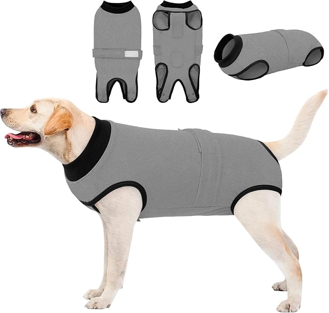 Queenmore Recovery Suit for Dogs Cats After Surgery,Dog Surgical Recovery Suit Onesie,Anti Licking Pet Female Post-Operative Spayed Neutered Puppy Surgical Clothes for Abdominal Wounds, Grey L