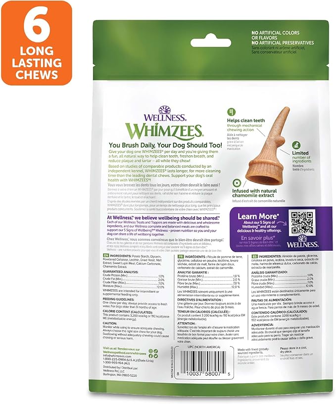 WHIMZEES Wellness Occupy Dog Dental Treats, Large Size, (6 Count)