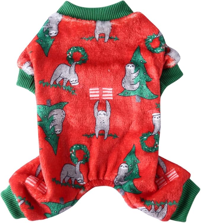 XIAOYU Christmas Dog Pajamas Soft Warm Pet Clothes Cat Apparel Winter Holiday Costumes for Small Dog Cat, Sloth, L