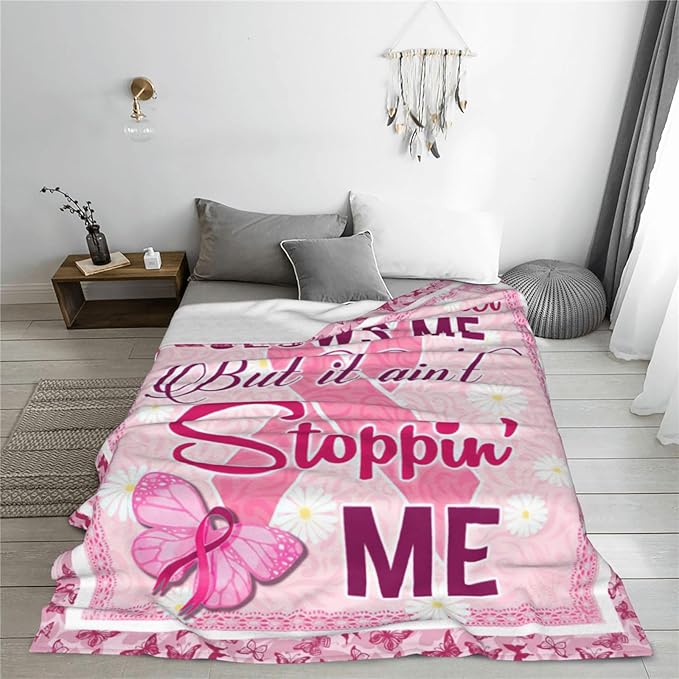 Breast Cancer Survivor Gifts Blanket Breast Cancer Awareness Throw Blankets Cozy Fleece Flannel Blanket Soft Warm Plush Lightweight Bedding Accessories Gift for Women for Couch Sofa Bed 50"X60"