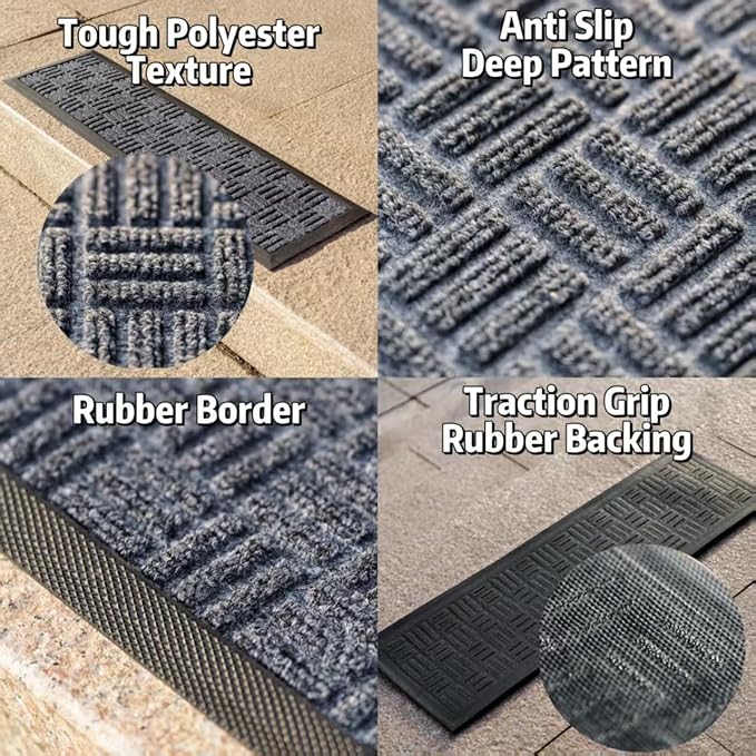 Aucuda 2pcs 8.5" x 30" Stair Treads Outdoor for Elders and Dogs on Wooden Steps, Non Slip Stair Runner Rug Heat Insulation Rubber Backing, Gray Staircase Mat Carpet for Indoor Grip Farmhouse.