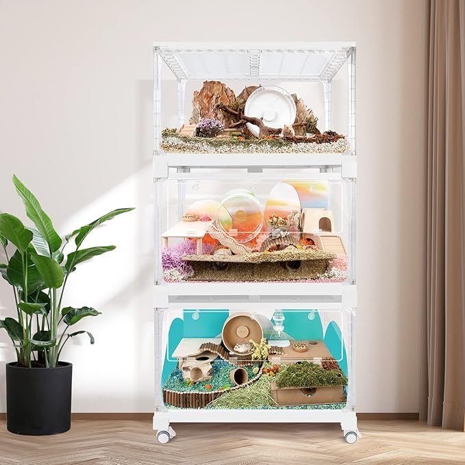 Niteangel Stacker Hamster Cage Accessories - Stacker Cage Wheels or Stacking Holders or Replacement Glass Board for Hamster Gerbil Mice Degu Or Other Small-Sized Pet (Side Glass Board (1 Piece))