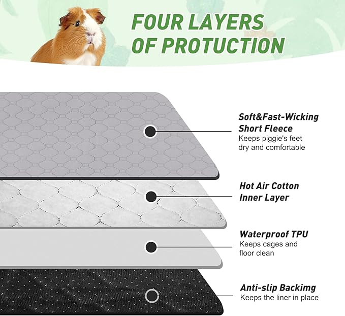Guinea Pig Cage Liners, 24''X72'' Washable Guinea Pig Pee Pads, Non Slip Reusable Super Absorbent Guinea Pig Training Mat Bedding Fleece for Small Animals Hamster Rabbit Chinchilla Rat, 2Pack