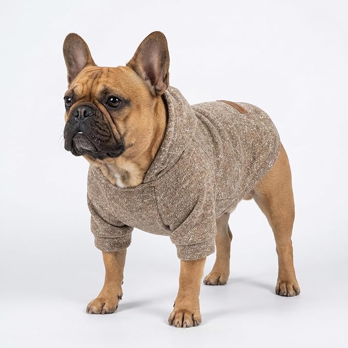 Fitwarm Knitted Dog Hoodie Sweater, Winter Clothes for Small Dogs Boy Girl, Lightweight Pet Hooded Sweater, Heather Khaki, XXL