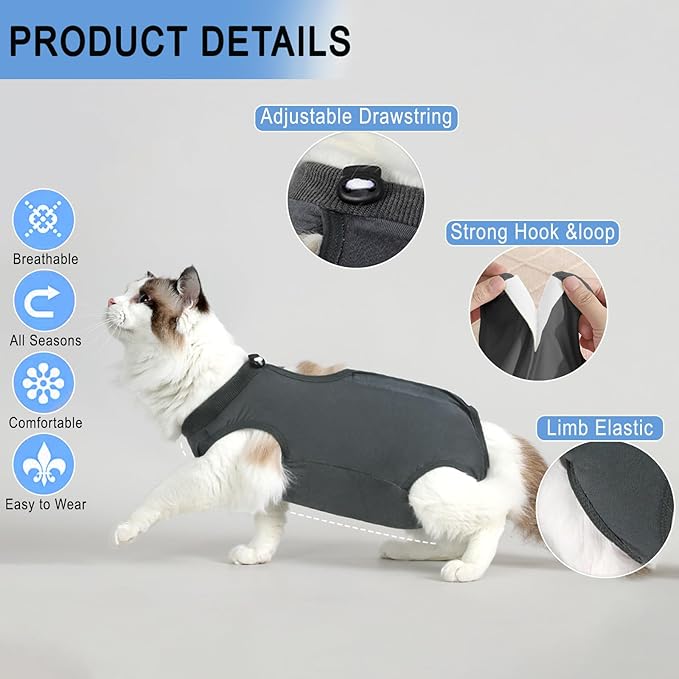 cat Recovery Suit Soft Cat Surgery Recovery Suit Female Cat Onesie for Cats After Surgery,Cone E-Collar Alternative Anti-Licking Protective Outfit Pet Surgical Recovery Pajama Suit