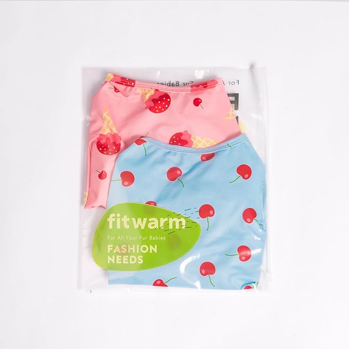 Fitwarm 2 Pack Ice Cream & Cherry UPF 50+ UV Sun Protection Dog Shirt, Lightweight Cooling Vest, Quick Dry Summer Clothes for Small Dogs Girl, Pet Outfit, Pink, Light Sky Blue, Large