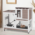 Aivituvin Rabbit Cage Indoor Bunny Hutch on Wheels Outdoor 2 Story Wood Guinea Pig House with 2 Deeper Pull Out Trays