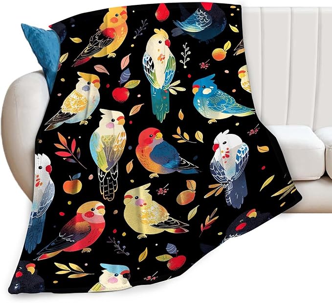 Parrot Bird Throw Blanket Cute Cockatiel Stuff Gifts for Kids Girls Boys Adults Women Men Soft Cozy Warm Plush Fluffy Fuzzy Fleece Blanket Decor 50''X60''