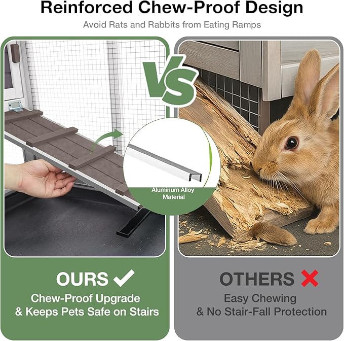 62″ 2-Story Large Rabbit Hutch with Chew-Proof Ramp, 3 Leakproof Trays, Waterproof Roof, 6 Lockable Wheels for Rabbits & Guinea Pigs (Brown)