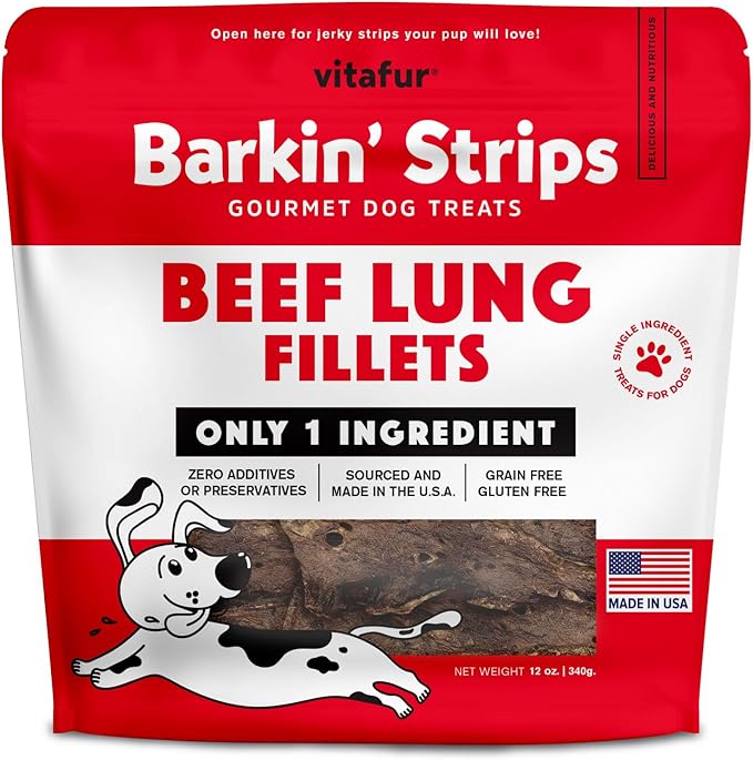 Barkin Burger Strips Made of Only Beef Lung Fillets Grain-Free Dog Digestive Support Single Ingredient Dog Treats Excellent high Reward trainging Jerky Treats Made in USA