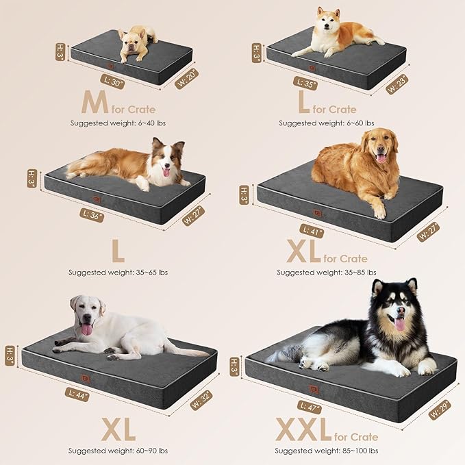 EHEYCIGA Orthopedic Dog Bed Waterproof 36"x27", Memory Foam Pet Bed for Larged Size Dogs, Washable Pet Mat with Removable Cover, Dark Grey