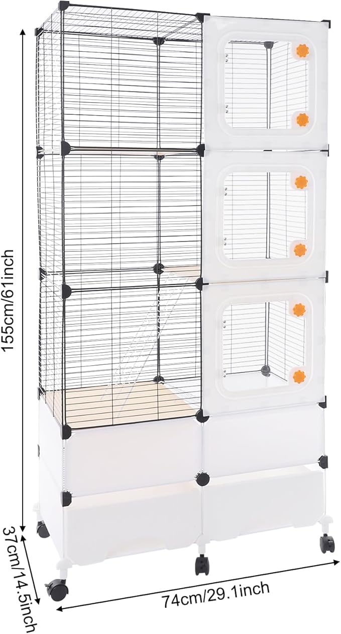 Small Animal Cage, Guinea Pig Cages with Rolling, Durable Front Doors, Chinchilla Cage with Scoop for Rat, Hamster, Guinea Pig, Squirrel (Black, 61in)
