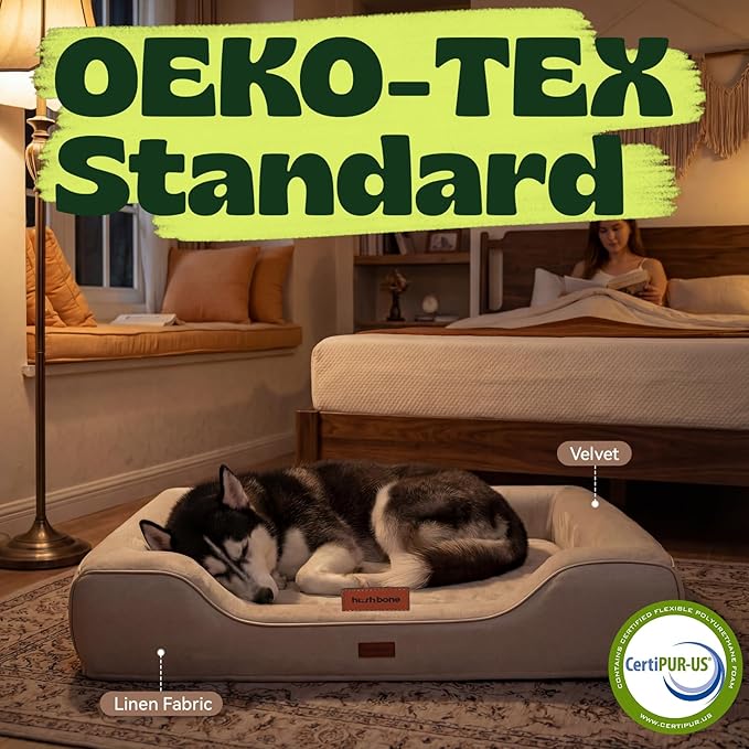 Orthopedic Dog Bed for Extra Large Dogs,Waterproof Cooling Gel Memory Foam XL Pet Sofa Non-Slip Bottom,Egg-Crate Foam Washable Removable Cover 42.0" LX30.0"X9.0"Th Beige