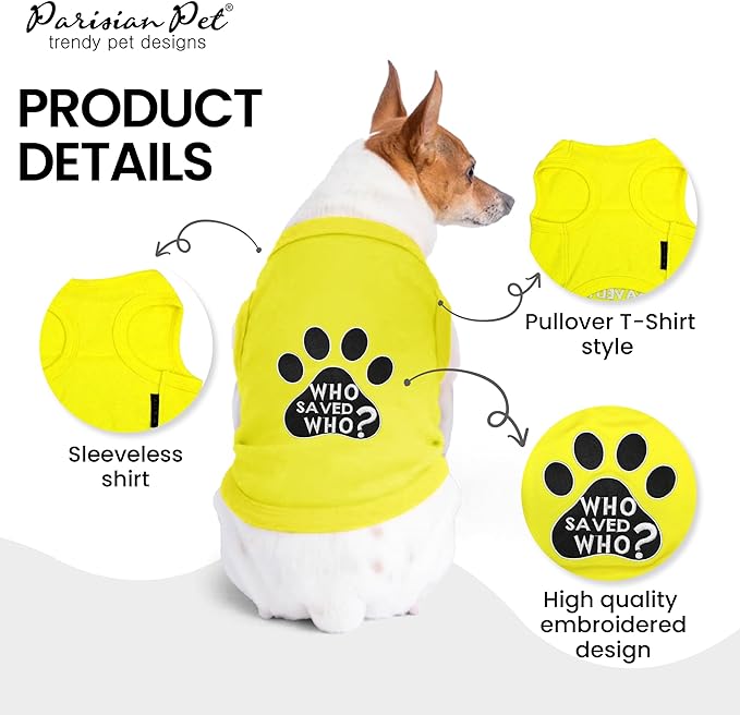 Parisian Pet Dog Shirt – 100% Cotton Shirts for Medium Dogs - Sleeveless Yellow Puppy Vest with Paw Print – Breathable Pet Apparel – Pullover Summer Dog Clothes - Stretchy Funny T Shirts for Dogs