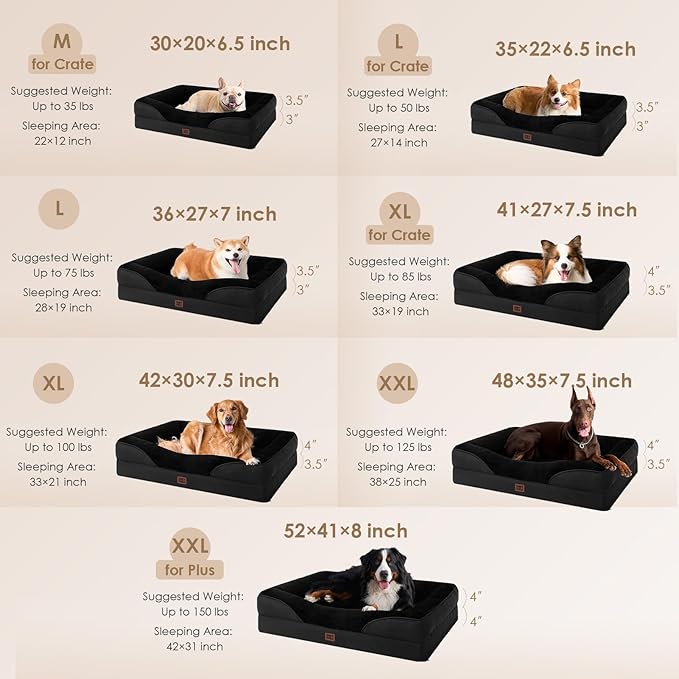 EHEYCIGA Orthopedic Dog Bed for Medium Dog, 30x20x6.5 Inch Memory Foam Dog Couch Bed with Sides, Waterproof Liner & Washable Removable Cover, Bolster Pet Sofa, Black