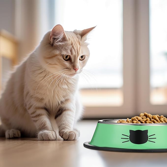 Amylove 6 Pcs Cat Bowls for Food and Water Cat Dishes Stainless Steel Pet Food Bowls 7 oz Anti Slip Metal Pet Dish with Removable Rubber Base Thick for Feeding Indoor Kitten Small Dog (Rainbow Color)