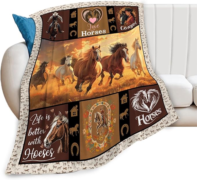 Horse Blanket Horse Throw Blanket Gifts for Kids Girls Boys Adults Women Man Super Soft Cozy Plush Fluffy Fuzzy Fleece Blanket Decor 40''X50''