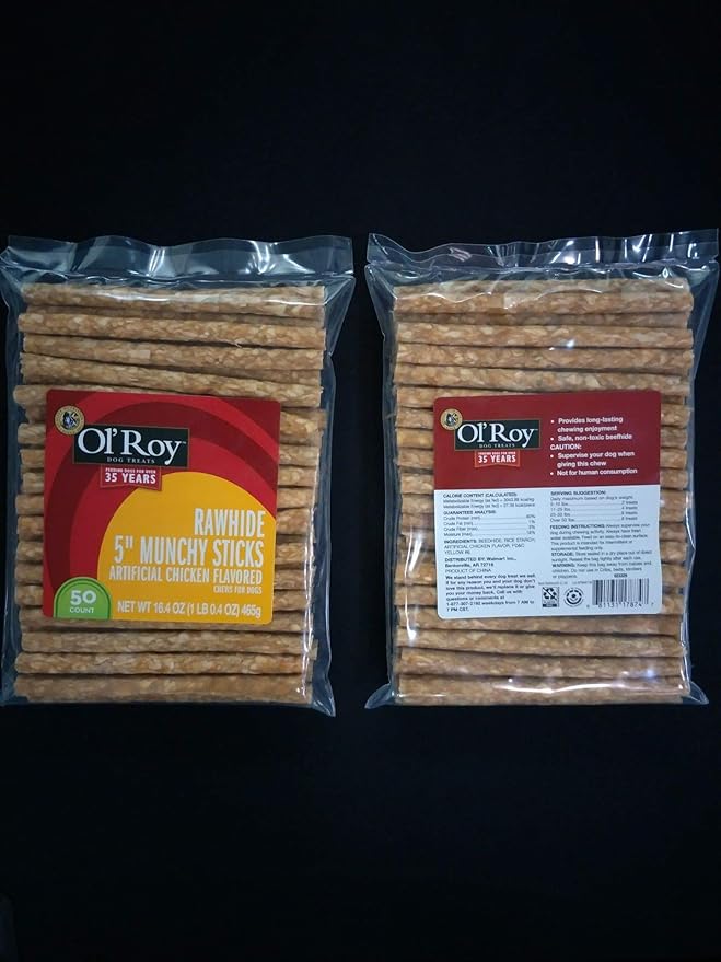 Ol' Roy Rawhide 5" Munchy Sticks Dog Treats 50 Count Per Bag