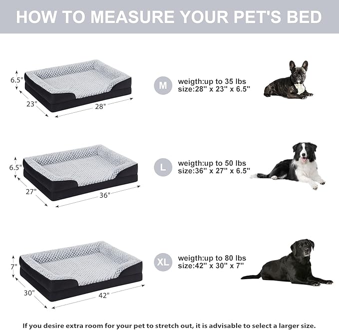 LEXTRO Orthopedic Dog Bed for Medium Dogs, Egg Crate Foam Bed for Medium Dogs, Equipped with Removable Waterproof Pillow Cover and Anti-Slip Bottom, Pet Bed