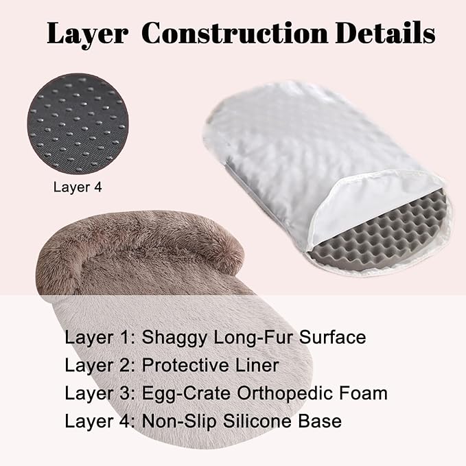 Calming Dog Beds for Medium Large Dogs, Orthopedic Cushion Plush Large Pet Bed Lounge with Washable Cover, Anti-Anxiety Soft Fluffy Faux Fur Fits up to 60 lbs Pets (Oval, Brown 40"x30")
