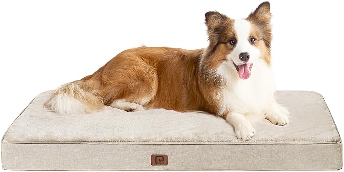 EHEYCIGA Orthopedic Dog Bed Waterproof 35"x23", Memory Foam Pet Bed for Larged Size Dogs, Washable Pet Mat with Removable Cover, Beige