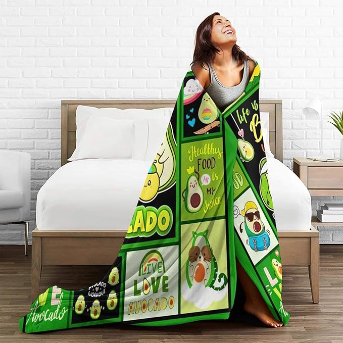 SweetFox Avocado Blanket, Funny Cute Avocado Decor Throw Blanket Gifts for Girls Boys Lovers Super Warm Soft Plush Lightweight Fleece Flannel Winter Bedding Blankets for Kids Adults Women 80"X60"