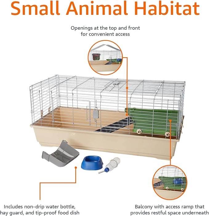 Amazon Basics Top Access Small Animal Habitat for Rabbit, Guinea Pig, Ferret & Chinchilla with Accessories, Jumbo, 48.6"L x 26.6"W x 20.6"H, Multicolor