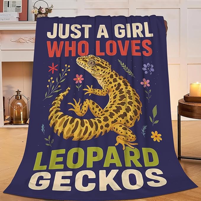 SweetFox Just A Girl Who Loves Geckos Blanket, Gecko Decor Throw Blanket Gifts for Girls Boys Lovers Super Warm Soft Plush Fleece Flannel Winter Bedding Blankets for Kids Adults Men Women 50"X40"