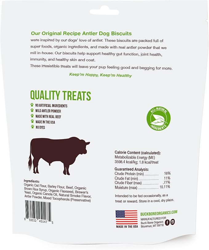 Buck Bone Organics Dog Biscuits, Made with Real Antler and Organics Ingredients (Mini's 16 OZ)