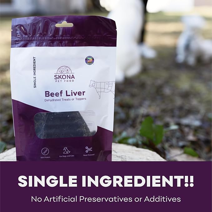Skona PetFood Premium Chewy Dehydrated Beef Liver Jerky for Dogs & Cats, 1 lb of Beef Liver Dehydrated to 4 oz, Single Ingredient High Protein Training Treat, Supports Digestion & Liver Health, US