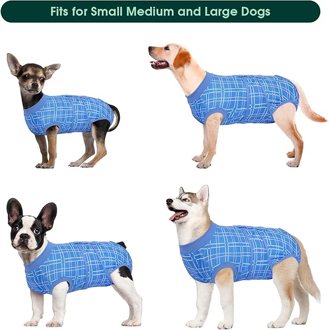Kuoser Dog Recovery Suit for Female Male Dogs, Post-Surgery Bodysuit for Spay Neuter, Dog Onesie After Surgery, Anti-Licking Pet Surgical Recovery Suit, Blue XS