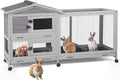 Aivituvin Rabbit Hutch Indoor 2 Story Bunny Cage Outdoor Guinea Pig Cage with Caster Wheels Chicken Coop with Run, 3 Pull Out Tray Grey