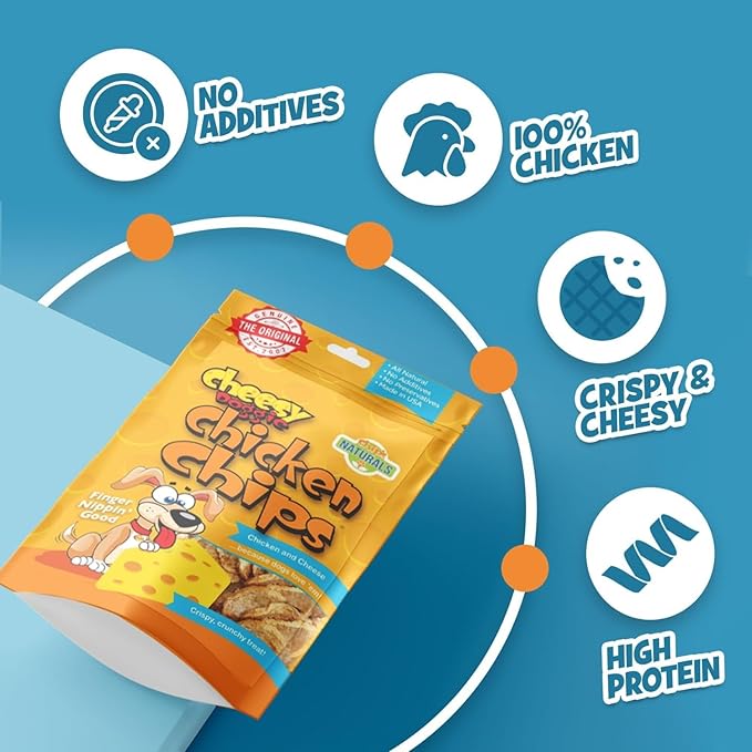 Chip's Naturals Cheesy Flavored Doggie Chicken Chips - Small 4 oz Natural High Protein Low Calorie Dog Treats, Grain Free Gluten Free USDA Inspected & Approved Chicken Treat for Dogs, Pet Supplies