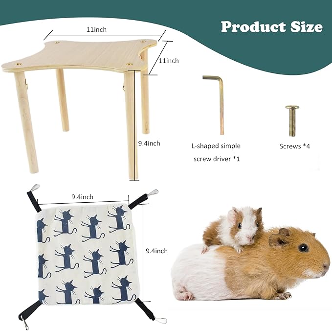Guinea Pig Hideout Hammock with Wooden Stand, Guinea Pig Accessories for Cage, Small Animal Hammock Toys for Guinea Pigs Piggies Dwarf Rabbit Chinchilla Ferrets Rat Hamster