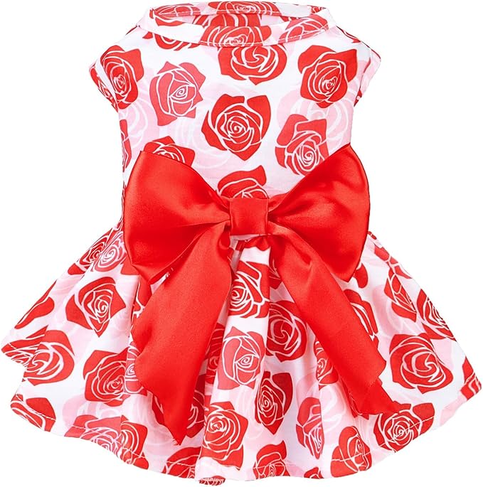 PUPTECK Dog Wedding Dress Outfit Puppy Cute Small Dogs Clothes,Rose,L