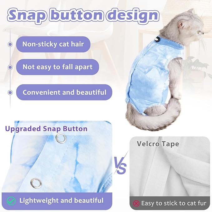 2 Pack Cat Surgery Recovery Clothes for Female and Male, Soft Cat Spay Shirts Suit, Comfortable Kittens Pajamas Onesie, Adjustable Fit to Stop Licking, Blue L
