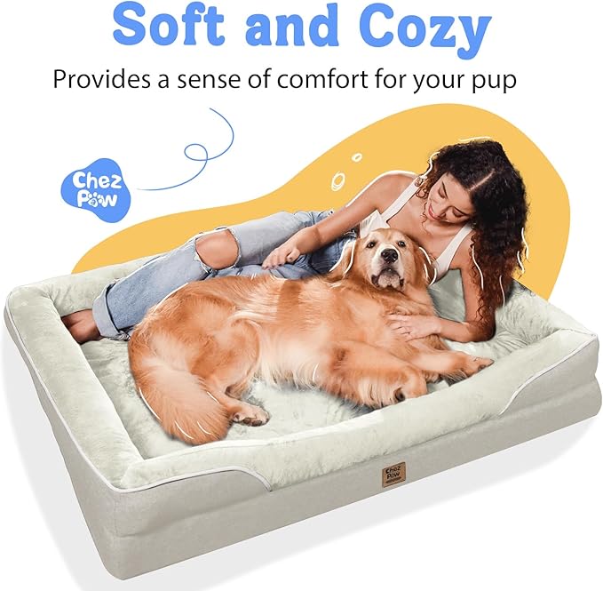 Washable Orthopedic Large Dog Bed - Removable Waterproof Cover with Bolster Machine Washable Extra Large Dogs Beds Foam Support XL Big Pet Beds