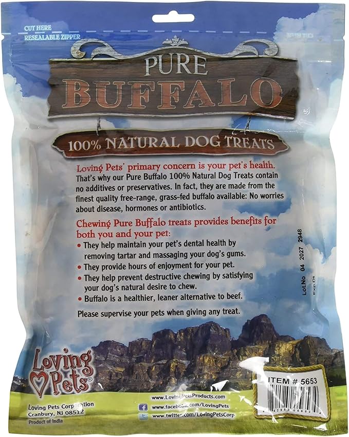 Loving Pets 60 Pack of Pure Buffalo Paddy Whack Backstrap Tendon Dog Treats, 4 to 6 Inch, Single Ingredient