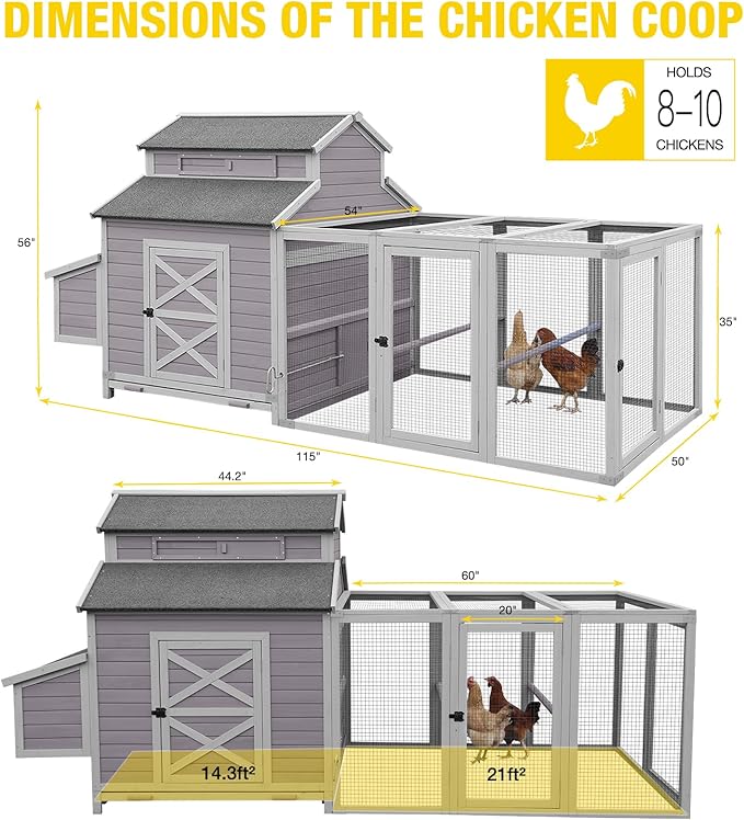 35.3ft² Large Chicken Coop with Run, Wooden Poultry Cage with Pull Out Trays & Nesting Box, Outdoor Rabbit Hutch Duck House for Backyard Garden