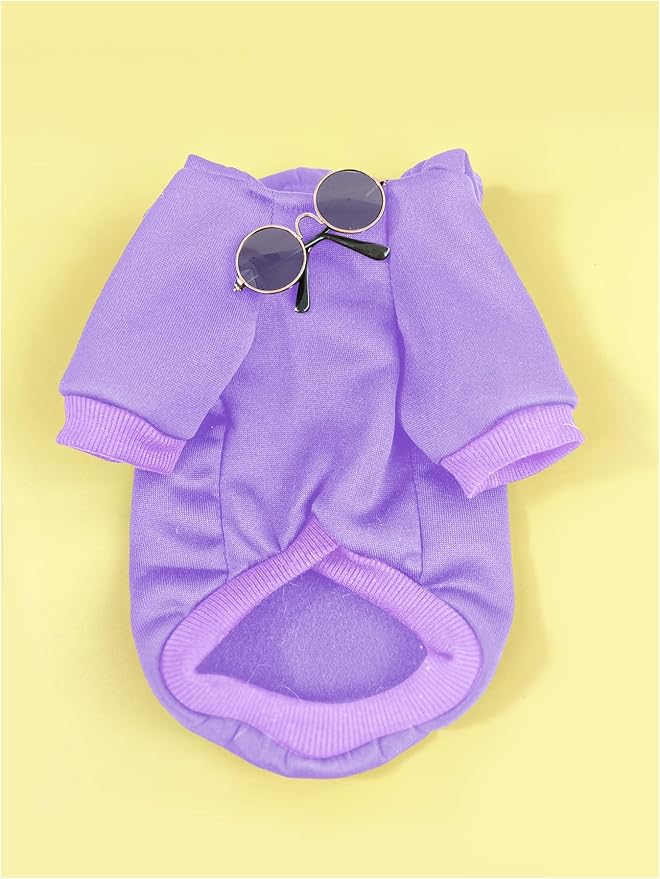 QWINEE 3Pcs Dog Hoodie Cat Apparel Dog Custume Set with Necklace and Sunglasses Pet Clothes for Puppy Small Medium Dogs Cats Mauve Purple Medium