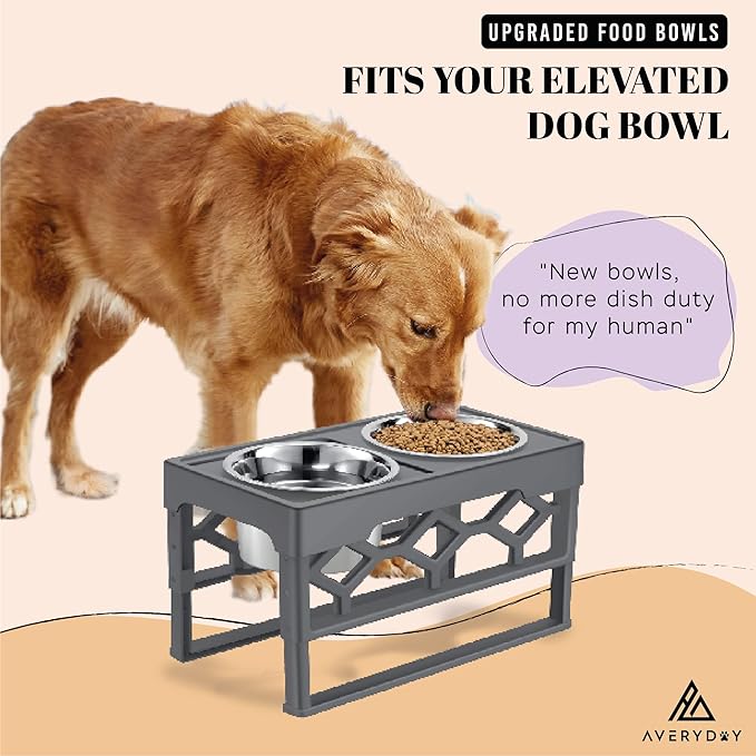 AVERYDAY 48oz Stainless Steel Dog Bowls Set, 2 Pack for Replacement Dogs Bowl Stand, 6 Cups Metal Dog Bowls, 8 Inch Medium Large Dogs Water Bowl for Raised Feeder with Opening 7.24-7.48"