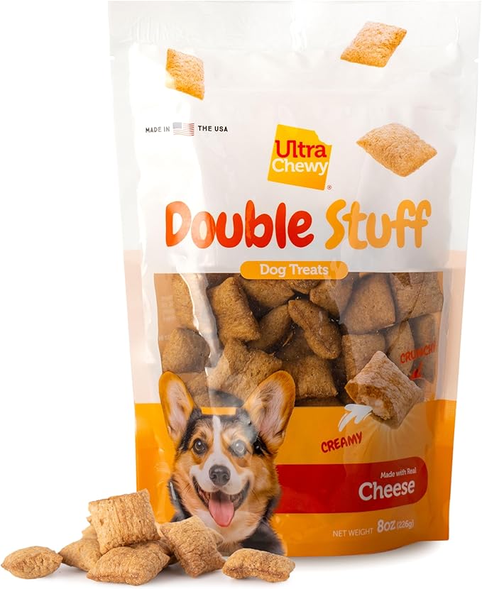 Ultra Chewy Double Stuff Cheese - Crunchy Dog Treats with Creamy Filling - Made in USA - Irresistible Flavor - Ideal for Medium/Large Dogs - 2 Packs
