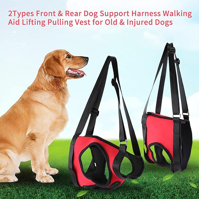 Pet Walking Aid, Rear Dog Leg Support Harness Walking Aid Lifting Pulling Vest for Old Injured Dogs (Red hind Legs L)