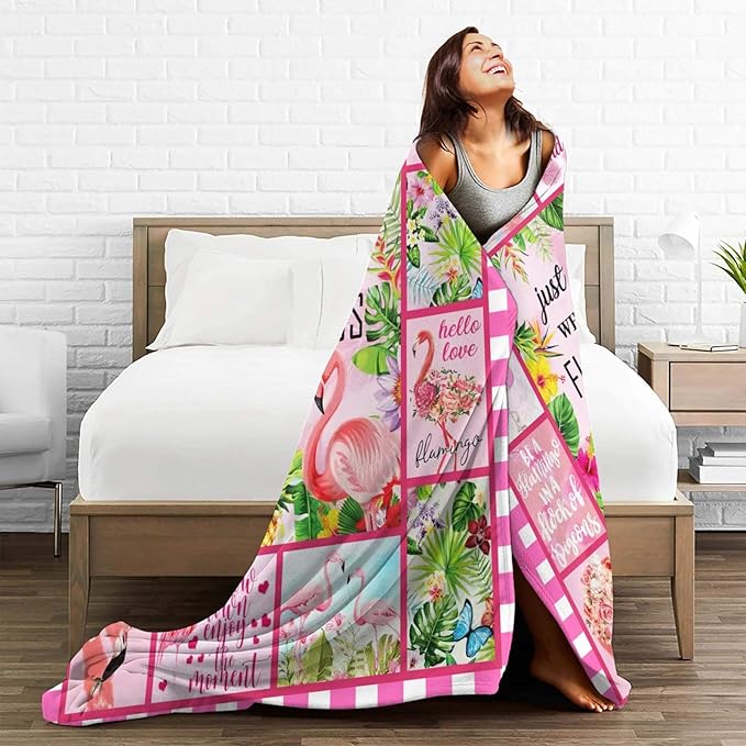 SweetFox Just A Girl Who Loves Flamingos Blanket, Flamingo Decor Throw Blanket Gifts for Girls Boys Lovers Super Warm Soft Plush Fleece Flannel Bedding Blankets for Kids Adults Men Women 80"X60"