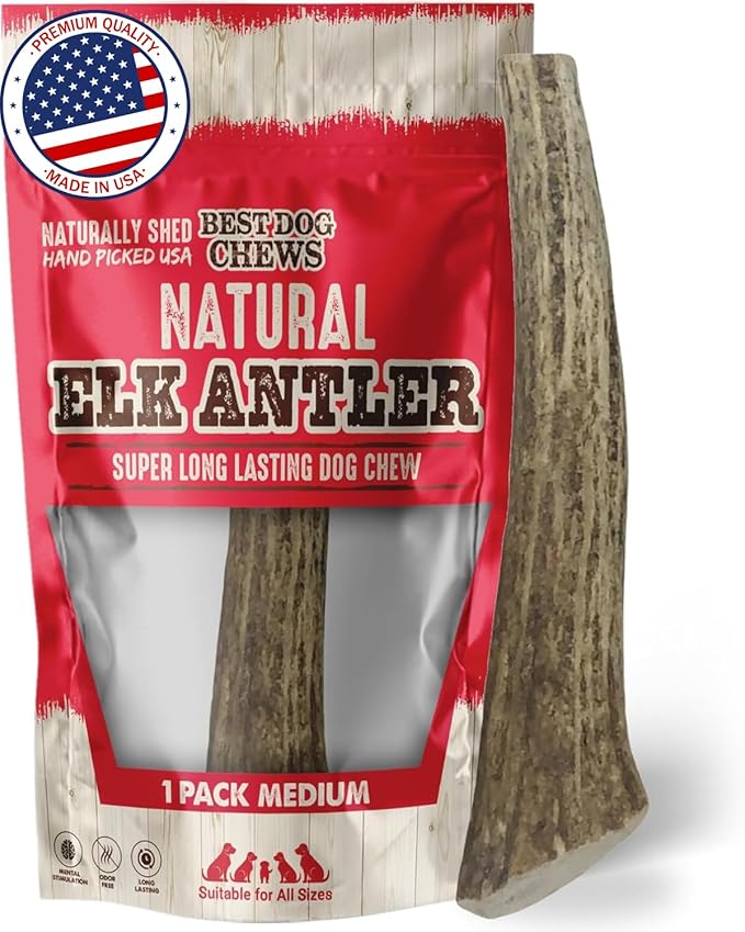 Elk Antlers for Dogs Large - Premium Natural Antler Dog Chew for Aggressive Chewers - Long-Lasting Deer Antler Chews - Ideal for Medium to Big Breed Dogs - Elk Bones and Antlers Durable