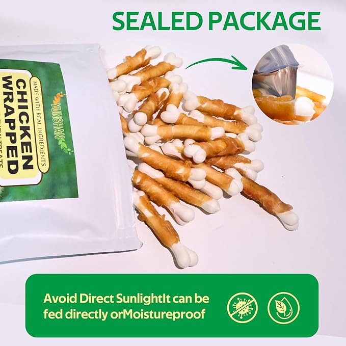 Chicken Wrapped Dog & Cat Chew Treats, Real Chicken Calcium Sticks, 10.0 oz Pet Training Snacks with Natural Ingredients (A-10.0oz)