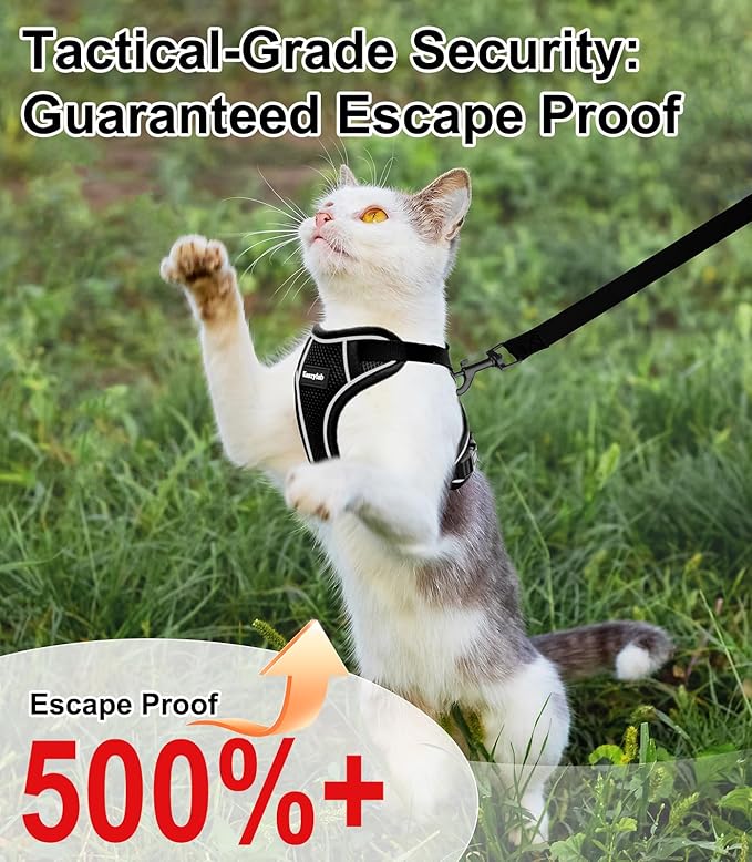 Cat Harness and Leash for Walking Escape Proof Soft Adjustable Cat Leash Breathable Comfortable Vest Easy to Wear Kitten Harness for Outdoor Travel (Black, M (13-18lb))
