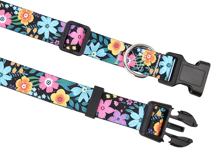 Floral Dog Collar, Adjustable Soft Nylon Pet Collar for Small Medium Large Dogs, Cute Flower Pattern Dog Collar for Girl Boy Dogs(Jungle Vibe,M)