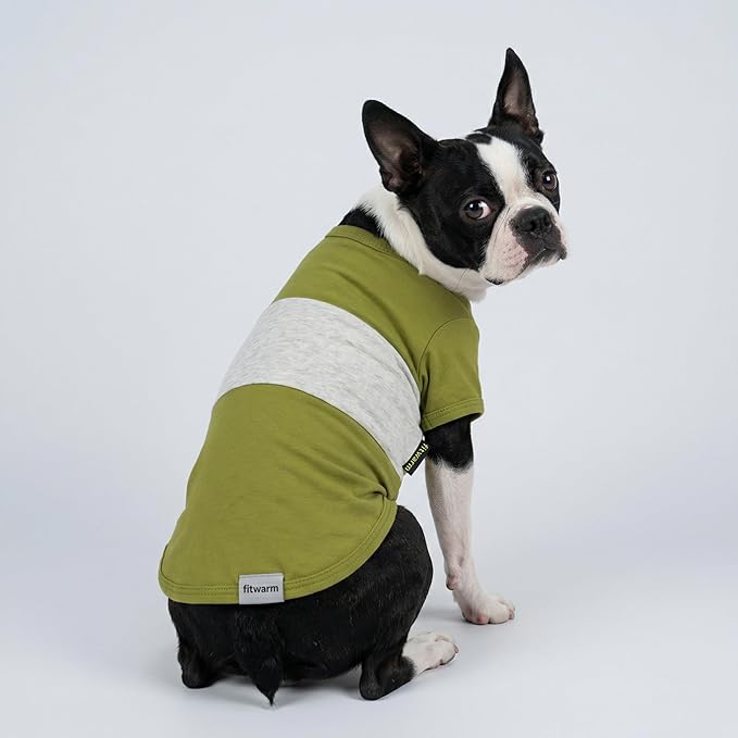 Fitwarm 3 Pack Color Block Striped Dog Shirt, Summer Dog Clothes for Small Dogs, Breathable Lightweight Pet Tshirt with Sleeves, Cat Outfit, Oliver Green, Grey, Black, Medium